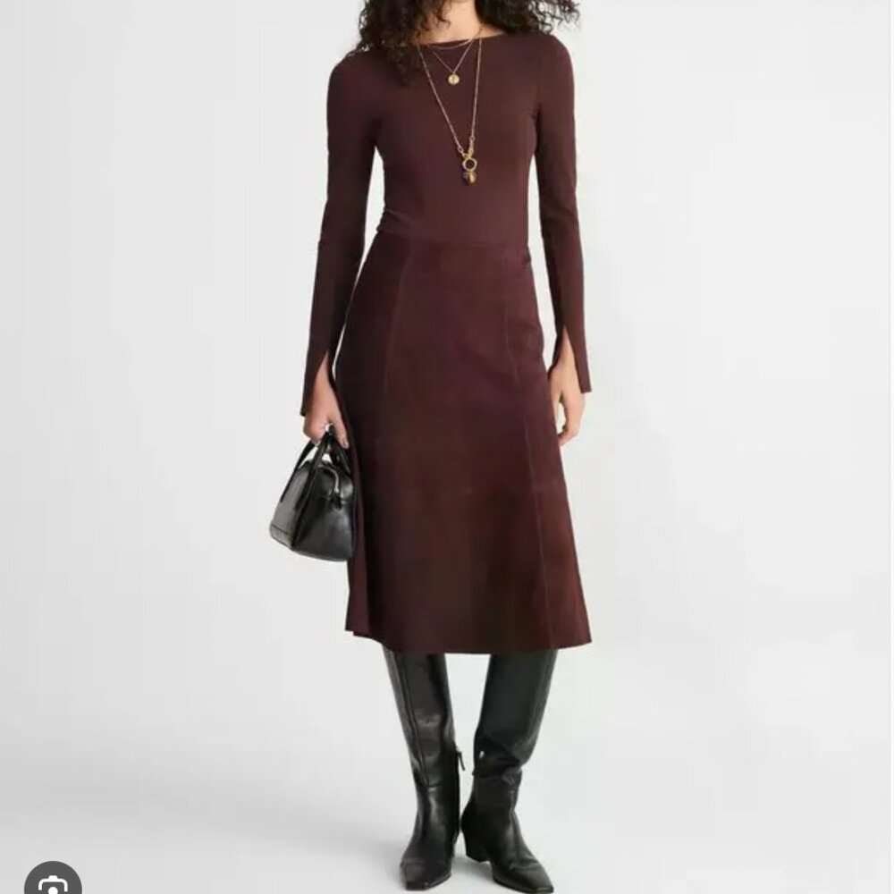 NWT Madewell Seamed Midi Skirt in Suede Sz 8 DEEP PLUM - Picture 2 of 2